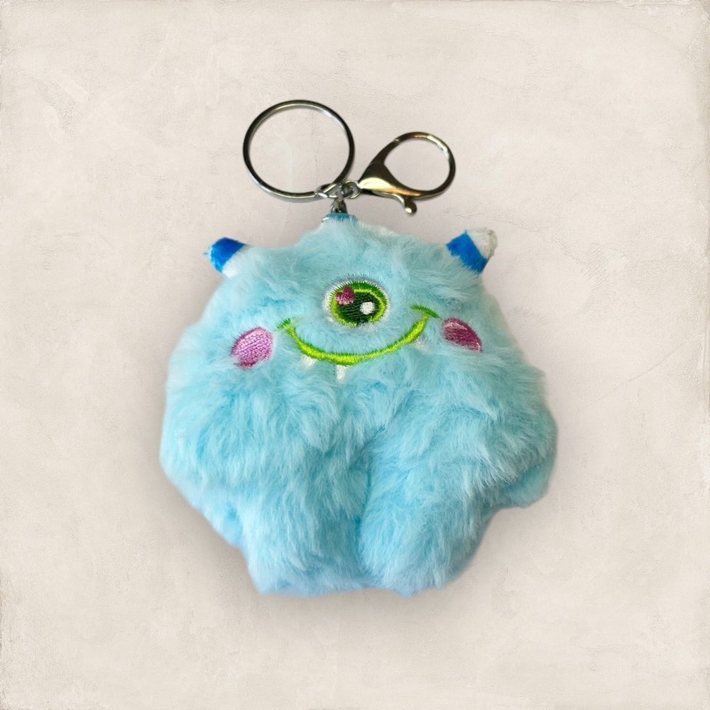 Blue Fluffy Stuffed One Eye Monster Key Chain Bag Charm Accessory